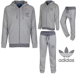 Adidas Originals Grey Tracksuit Set Hoodie & Joggers Men's Full Zip Logo S-XL - Picture 1 of 3