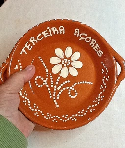 VASSOIO SMALTATO TERRACOTTA PORTOGHESE 7" FATTO A MANO IN PORTOGALLO BARCELOS 11*8*23A - Foto 1 di 10