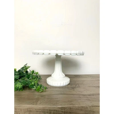 Vintage Atterbury White Milk Glass Cake Stand Waffle Pattern Pedestal Display - Image 1 of 4