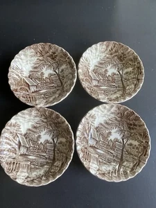 4 PCs  Johnson bros ironstone 5” Berry Dessert bowls  watermills brown - Bild 1 von 4
