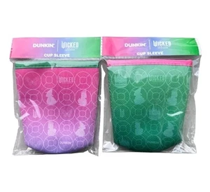Dunkin' X Wicked SET: Pink Glinda & Green Elphaba Tumbler Sleeve Koozie LE HTF  - Picture 1 of 3