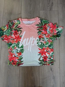 Hype Kids Coral Orange & Green Tropical Print Summer Cropped Top Age 14 - Picture 1 of 5