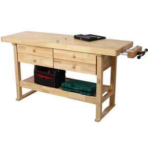 60in Workbench with 4 Drawers Wooden Workbench Table for Garage Workshop Home - Picture 1 of 14