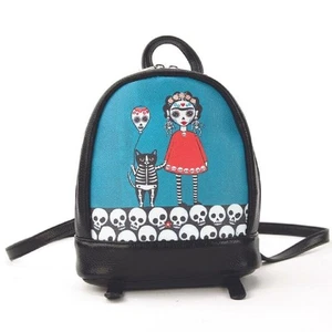 Orange Kleid Sugar Skull Mädchen mit Katze Ballon Mini Rucksack in Vinyl Neu - Bild 1 von 1