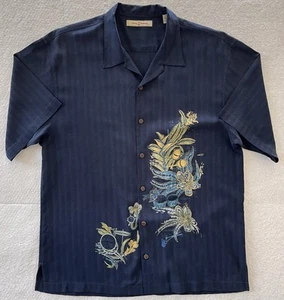 Tommy Bahama Bungalow Blues Silk Hawaiian Shirt Mens XL Embroidered Button Up - Picture 1 of 7