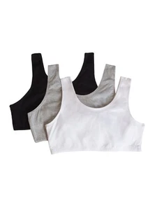 Girls' 3-Pack Cotton Built-up Stretch Sports Bra, Black/White/Heather Grey, 38 - Picture 1 of 5