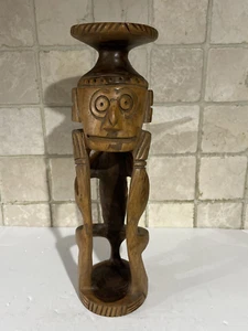 Island Antique Tribal Art Ancestor Hand Carved Solid Wood Figure Tiki 40cm Tall - Picture 1 of 19