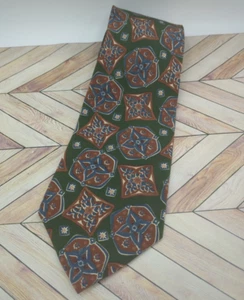 Vintage Chaps Ralph Lauren Silk Necktie Green, Brown, Blue Geometric Made In USA - Picture 1 of 7