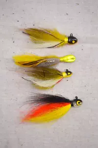 Vintage Fishing Lure Fly Jig Set Of 4 Black Yellow Orange Brown - Picture 1 of 2