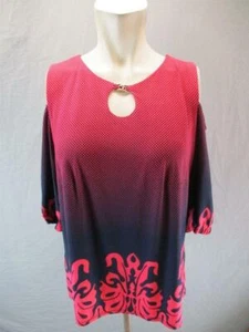 Viktoriya Bogova Size M Womens Red/Black Cold Shoulder Blouse Shirt Top 6Y195 - Picture 1 of 6