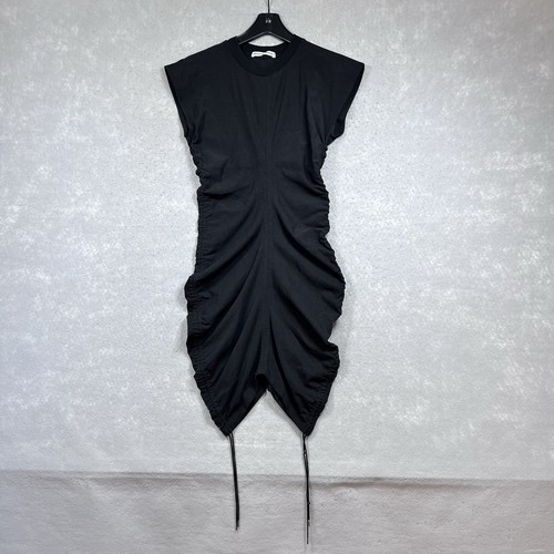 Alexander Wang T Vestito Donna XS Nero Finto Scollo Senza Maniche Laterale Increspato Vestito