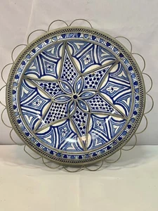 Early 20th Century Moroccan Blue Bowl With Silver Nickel Decorated - Picture 1 of 11