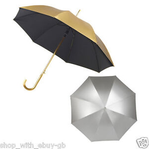 Gold Silver Metallic Automatic Umbrella with Crook Handle Wedding Brolly Walking