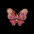 Sparkly Pink Crystal Rhinestone Enamel Butterfly Brooch Pin Jewelry Gift