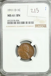 1911 D Lincoln Wheat Cent NGC MS 61 BN UNC Uncirculated #8-004 - Picture 1 of 2