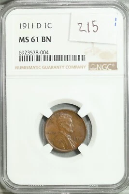 1911 D Lincoln Wheat Cent NGC MS 61 BN UNC Uncirculated #8-004 - Image 1 of 2