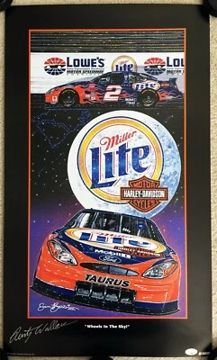 RUSTY WALLACE Signed Autographed 17x29 Sam Bass Lithograph, Poster, Miller, JSA - Image 1 of 4