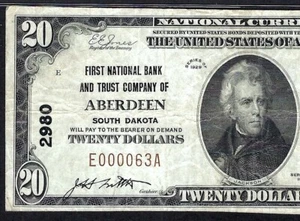 ๐บ๐ธ SD 1929 $20 โโ ABERDEEN, SOUTH DAKOTA โโ PMG VERY FINE 25 HARD TO FIND ! - Picture 1 of 3