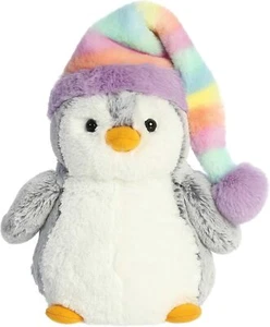 Aurora Festive Pompom Penguin Pom Pom Rainbow Hat Stuffed Animal - Picture 1 of 1