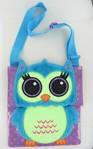 Justice Cross Body Messenger Bag - Purple w/ Blue Fur Owl & Pink Hearts - Rare - Picture 1 of 7