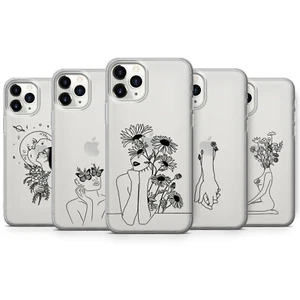 Line Art Clear Phone Case Aesthetic Cover for iPhone 7-8-9-X-11-12-13-14-Pro-Max - Picture 1 of 11