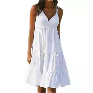 Chic V Neck Spaghetti Strap Loose Dress-Ideal for Women's Casual Summer Getaways - Picture 1 of 10