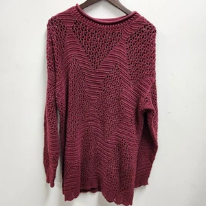 Vintage Knits Landing Open Knit Crochet Tunic Sweater Size M Burgandy - Picture 1 of 10