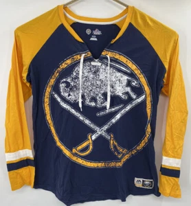 Buffalo Sabres Majestic NHL Blue Long Sleeve Shirt XXL Big Logo Arm Patch - Picture 1 of 4