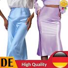 A-Line Skirt Women with Zipper Satin Solid Color Mid-Length Smooth Holiday Party