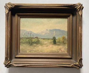 Antique Vintage Original Small Gem Oil Painting Arizona Desert Landscape Signed - Picture 1 of 22