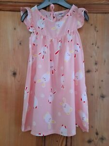 Carters Baby Girls Pink Dress White Bunny Print Tie Back Neck Age 1 Year
