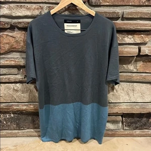 Frenckenberger Pure Mongolian Cashmere Short Sleeve Tee in Gray and Blue - Picture 1 of 8