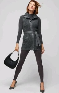 White House Black Market Boucle Coated Sweater Vest Dark Grey Belted MEDIUM - Picture 1 of 6
