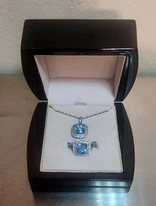 Sterling Silver Genuine Blue Topaz LC White Sapphire Set - Picture 1 of 8