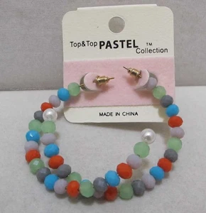 Top & Top PASTEL Collection Multi-Color Faceted Beads 2” Hoop Earrings NEW NOC - Picture 1 of 10