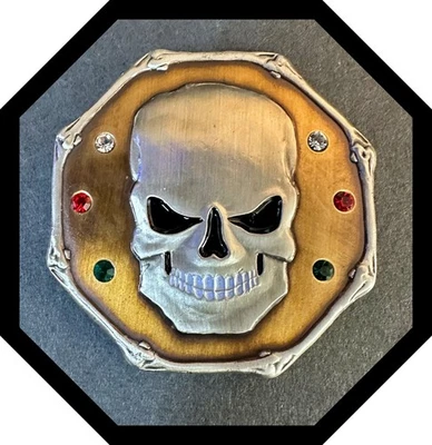 Geocoin Wretched Skull LE Unactivated Polished Nickel Edge W/Antique Gold Inlay - Image 1 of 2