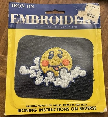 Vtg Iron On Cloth Patch Smile Sun Cloud Happy Vibe 1980’s - Image 1 of 4