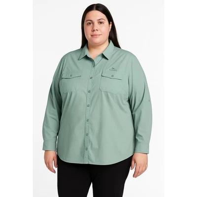 LLBean Shirt Womens 3X Plus Sage Green Buttonup Long Sleeve Chest Pockets - Image 1 of 4