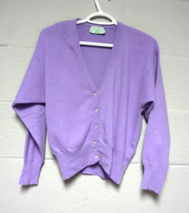 Vintage Benetton Cardigan Angora Lambswool Sweater V Neck Size S Pearl Buttons - Picture 1 of 10