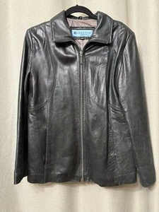 Kenneth Cole Reaction Black Leather Jacket women Full Zip Soft Leather Sz Large - Picture 1 of 24