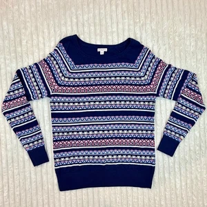 Neu ohne Etikett Merona Fair Isle Damen-Strickpullover dunkelblau geometrisches Muster XXL - Bild 1 von 7