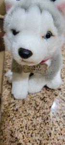 FAO Schwarz Wolf Husky Puppy Dog Blue Eyes Plush Red Collar Stuffed Animal CUTE! - Picture 1 of 9