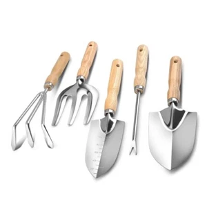 Set attrezzi da giardino pala rastrello gancio giardino maniglia in legno premium - Foto 1 di 8