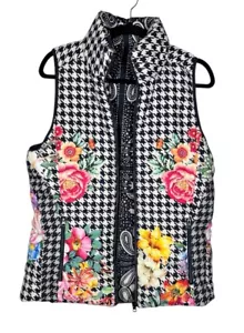 Johnny Was Sasha Reversible Vest S Black White Floral Print Puffer Jacket $340 - Picture 1 of 8