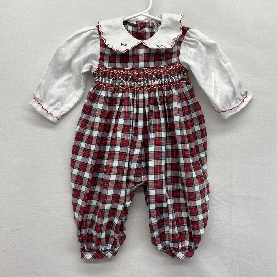 Vtg Jelly n Jam Baby Romper Sz 6 Months Plaid Holiday Xmas - Image 1 of 4
