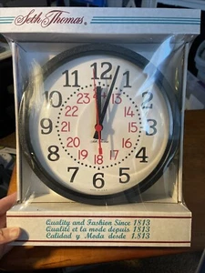 Seth Thomas Industrial Wall Clock Battery Op 24 Hour MCM New Old Stock Rare - Picture 1 of 9