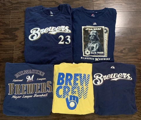 Milwaukee Brewers MLB Baseball T-Shirt Jersey Lot Of 5 Mens XL Random Shirts Cover