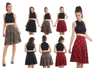 Falda patinadora swing acampanada con cintura plisada lisa y estampada para damas y mujeres - Imagen 1 de 6