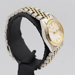 Seiko 7N83 0041 Quartz Silver Dial Two Tone Women's Watch Day Date Used - Picture 1 of 4