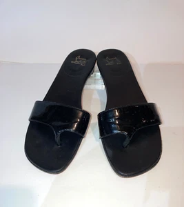 CHRISTIAN LOUBOUTIN CL Mule Slide Thong Kitten Heel Black Leather Sandal 37/6.5 - Picture 1 of 10